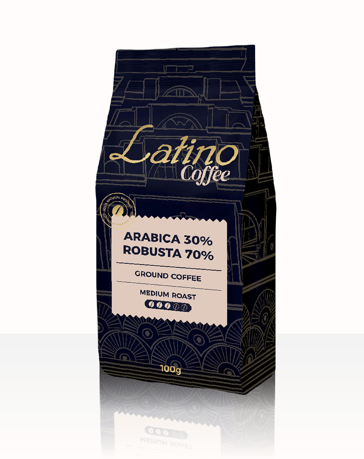 Arabica-30-Robusta-70-Ground-Quadro Packaging -100 Gram